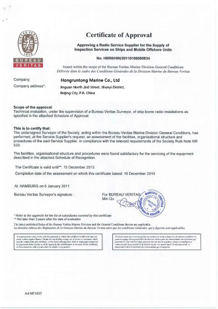 La CINA Hongruntong Marine Co., Ltd. Certificazioni